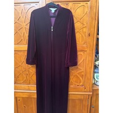 Diamond Tea Velvet Robe Plum Purple Quilted Trim Zip Front Maxi House Coat SZ M