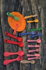 Pretend Play Toy Kitchen Utensils Lot Forks Spoons Knives Mattel Orange Plate LG