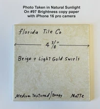 1 pc. Beige + Gold Swirls:  4-3/8" Textured Matte Ceramic Tile by florida, NEW