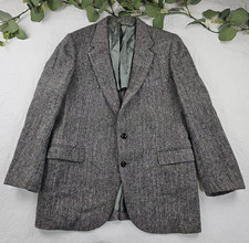 VTG Harris Tweed Herringbone Gray and White Suit Jacket Blazer Size 46 Long