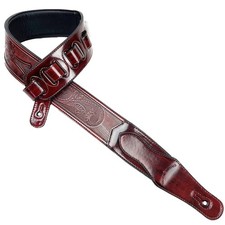 LIC-14 Mahogany Brown Padded Guitar Strap with Embossed Christian Tooling and...