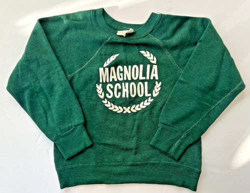 Vintage 1970's Collegiate Pacific Green Magnolia School Youth Pullover Sweater
