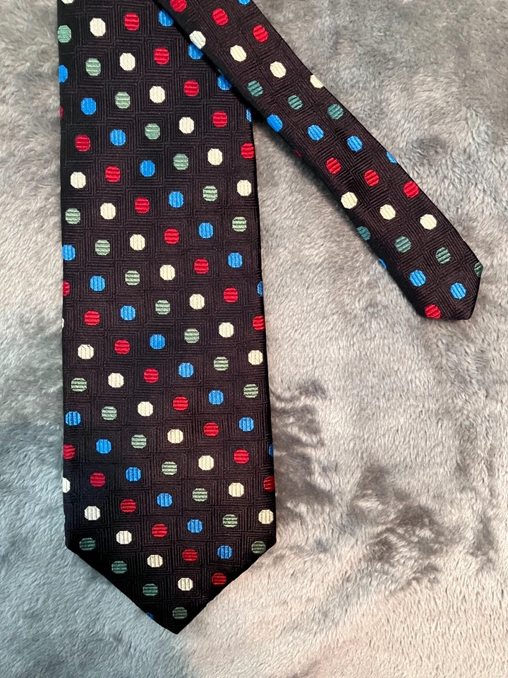 Corbata Bugatti 100% Seda Multicolor Patrón Lunares Hecha en EE. UU. Tela Italiana Foto 3 de 4