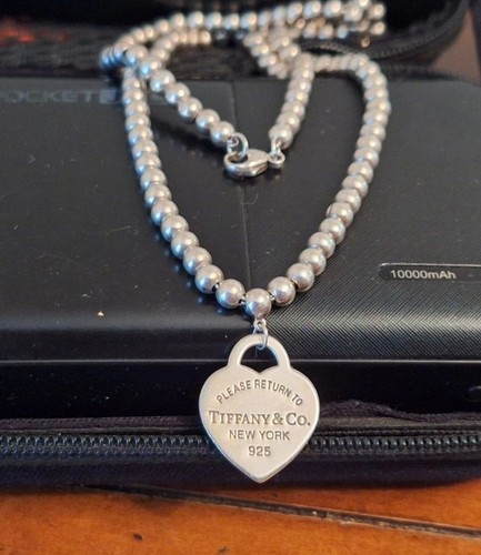 Tiffany & Co. Return to Tiffany 925 Sterling Silver Heart Tag Bead Necklace