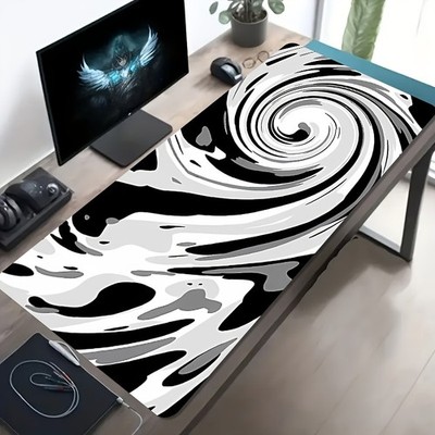1pc Large Size Esports Gaming Mouse Pad, Black White Gray Vortex Abstract Art V