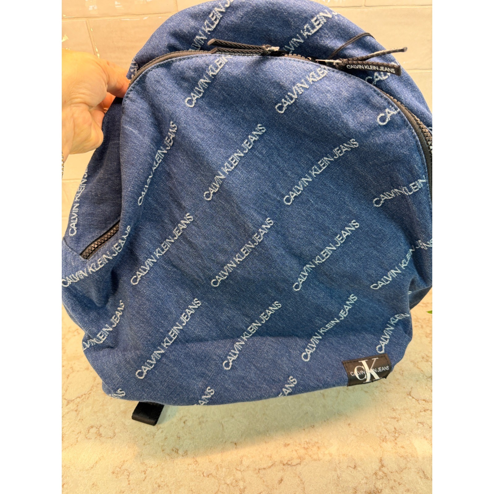 Blue Denim Logo Print Backpack Rucksack Bag Ck Logo