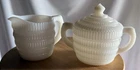 Vintage Hazel Atlas Milk Glass Creamer & Sugar Set Beehive Fine Ribbed White