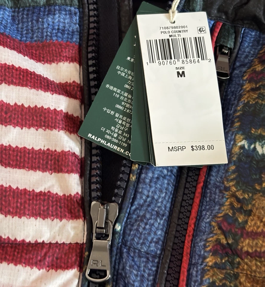 Ralph Lauren Polo Country EE. UU. Patchwork Bandera Capucha Puffer Chaqueta Abrigo Hombre’s XL Foto 3 de 4