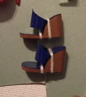 Vintage Barbie Shoes Pak ~ BLUE & BROWN Plastic Wedge Sandals ~ 1 Pair Only