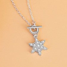 925 Sterling Silver Christmas Snowflake Crystal Pendant Woman Necklace Gifts