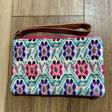 Multicolor Beaded Embroidered Flower Pattern Clutch Purse Bag