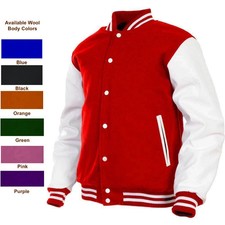 Mens Varsity Letterman Jackets College Baseball Wool + Genuine Leather Jacket