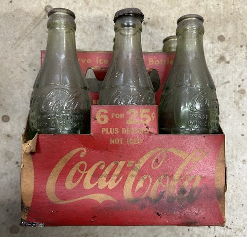 1960s Vintage Coca Cola Cardboard Paper 6 Bottle Carrier-Carton - 6 for 25 Cents