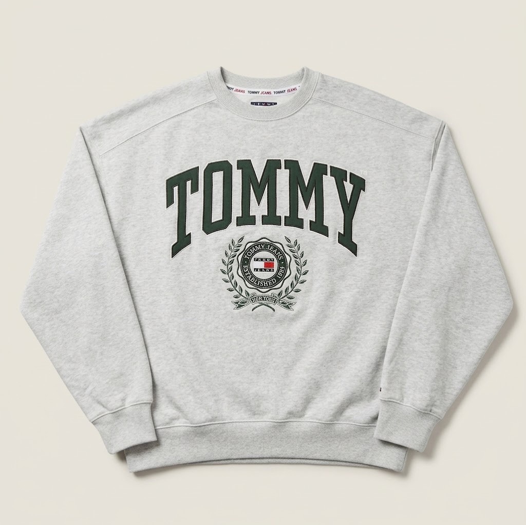 Felpa Tommy Jeans Vintage Y2K Grigia Uomo Donna Taglia L Logo Frontale