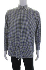David Cenci Mens Plaid Button Down Collar Dress Shirt Blue Green Size 41 16