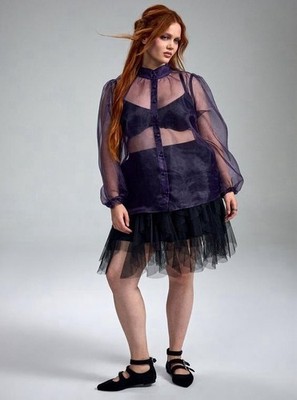 Torrid Nightfall High Neck Button Up Organza Top Gothic Grape (Purple) 1X NWOT