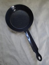 Vintage Enamel Ware Skillet - Dk Blue w/Wh Speckle - Very Heavy - VG/EXC Cond