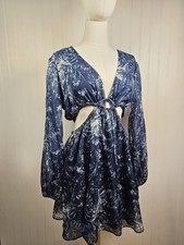 Abercrombie & Fitch Floral Cutout Mini Dress Women's Large Petite NWT Blue Boho