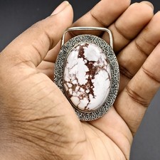 White Turquoise Gemstone 925 Sterling Silver Handmade Jewelry Belt Buckle Gift