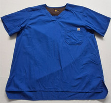 Carhartt men's blue scrub top XL pocket short sleeve v-neck medical hospital