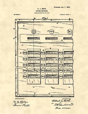 EARLY Voting Machine US Patent Art Print - Antique Voting Machine Poll - 946