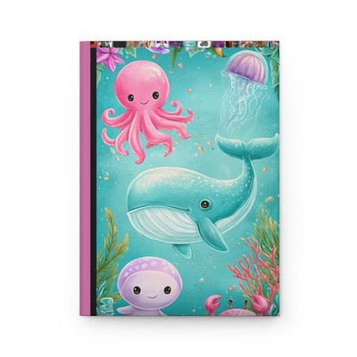 Cute Kawaii Sea Creatures Hardcover Journal | Whale Octopus Jellyfish