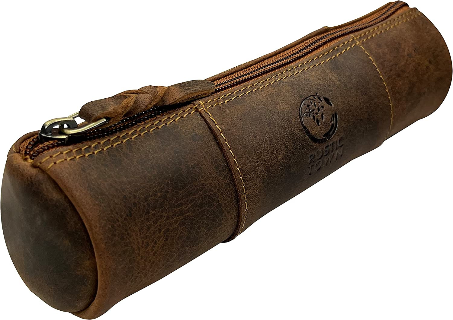 Leather Pencil Case - Full Grain Leather Zippered Pen Pouch - Stationery Bag Pen