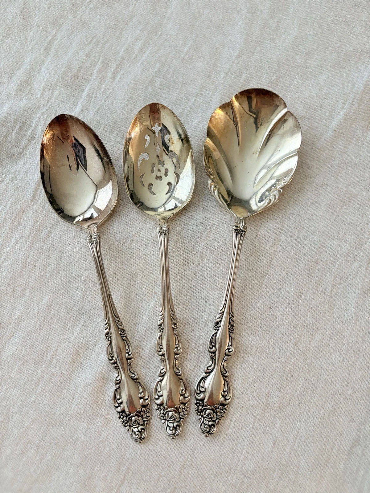 Vintage Oneida 1881 Rogers BAROQUE ROSE Silverplate Serving Spoons - Lot of 3