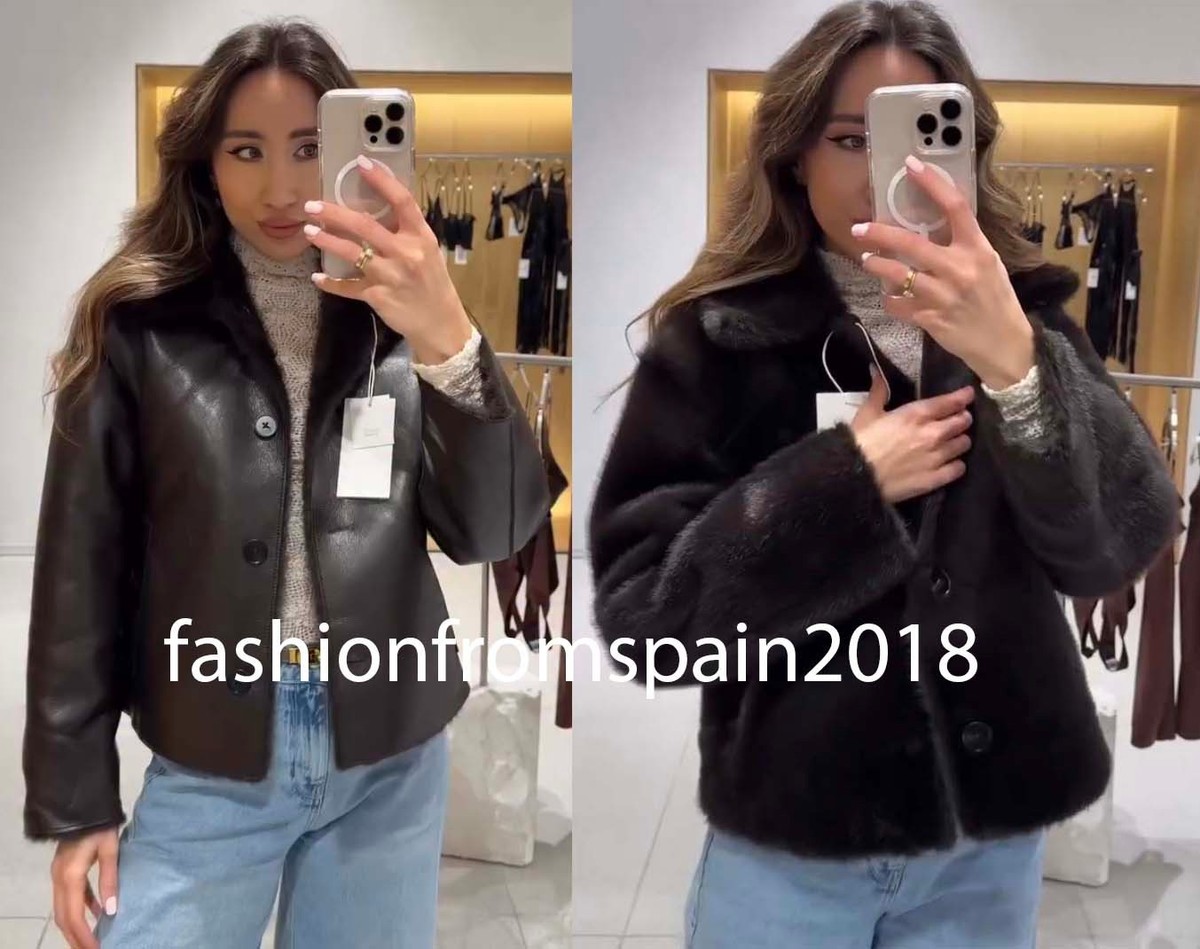 ZARA NEW WOMAN REVERSIBLE DOUBLE FACED FAUX LEATHER JACKET BROWN