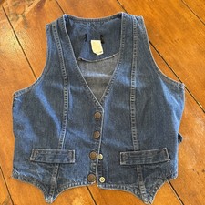 Vintage Y2K Denim Vest Juniors 11 Blue Cropped Button Front Western Cowgirl