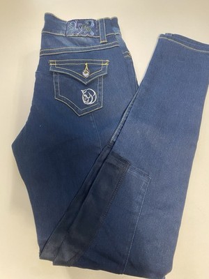 2kgrey Horse Riding Pants 26 in. Women s wow knee patch denim breech indigo blue