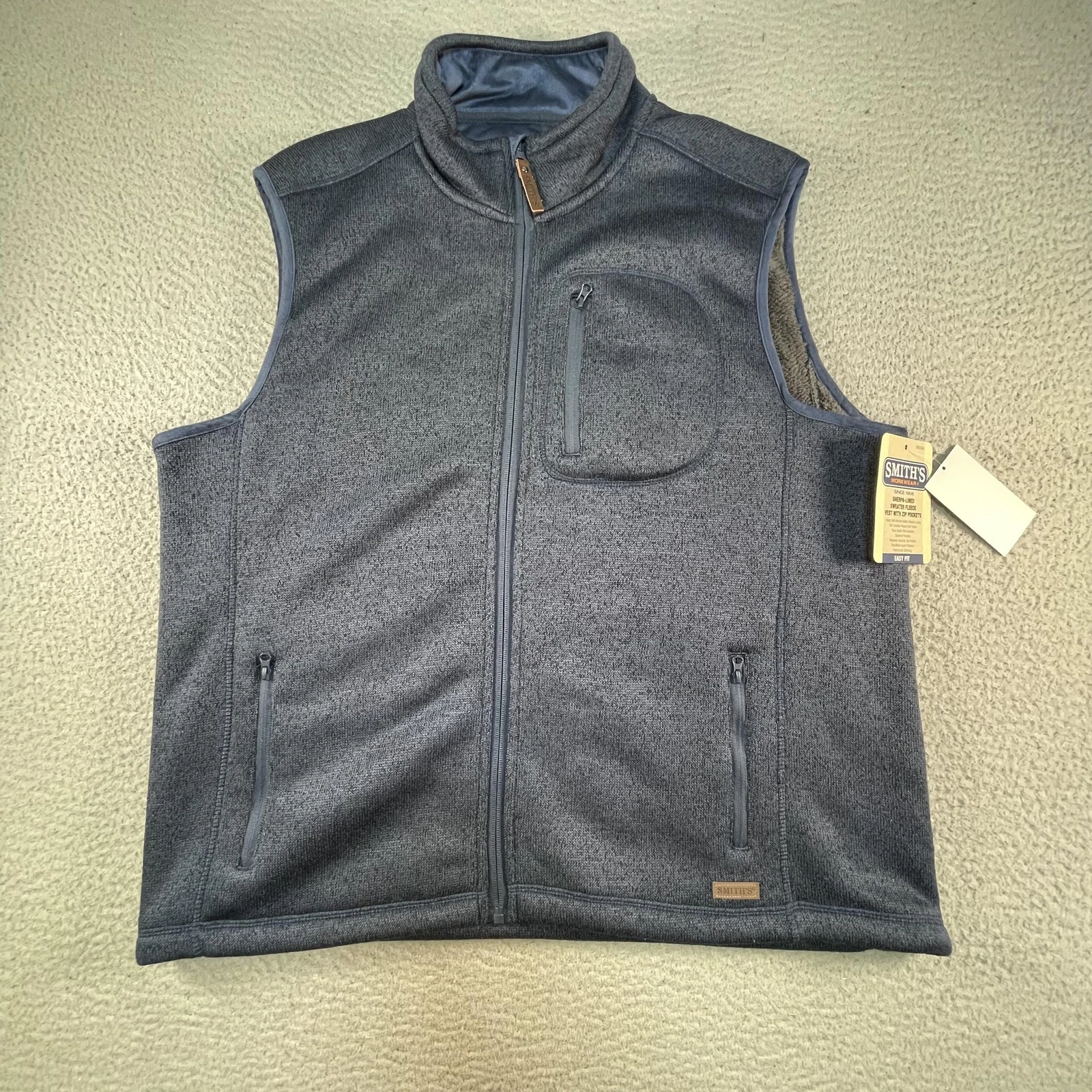 Smiths Workwear Vest Mens XL Gray Fleece Lined Soft Shell Insulated Zip Pockets
