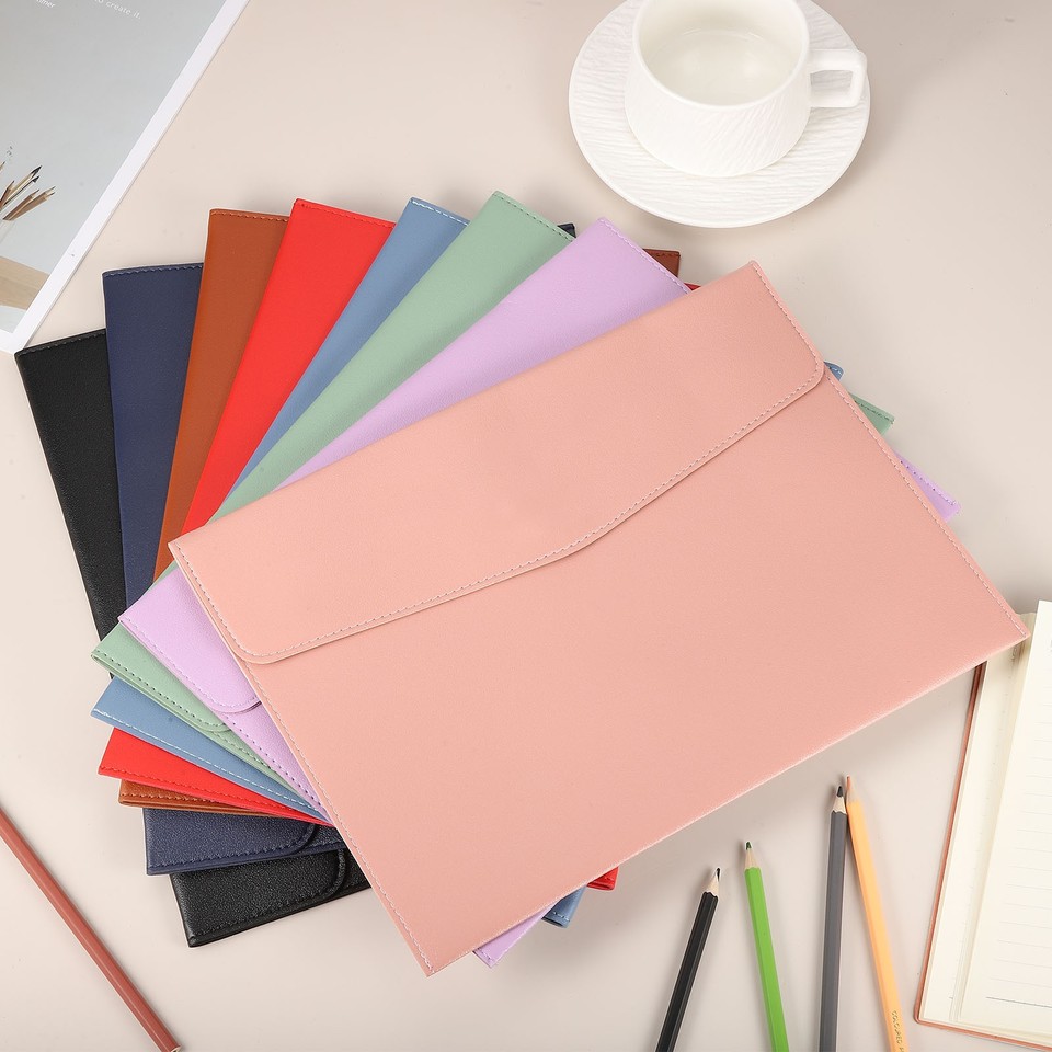 2Pcs PU Leather A4 File Folder, Napa Document Envelope, Purple, Orange ...