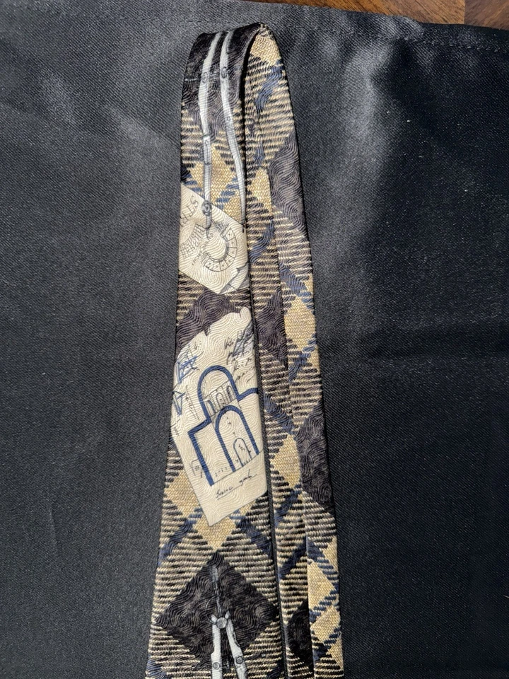Corbata Estructura Beige Gris Cuadros Formas Abstractas Arquitecto Regalo 100% Seda Foto 4 de 4