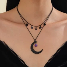 Women's Gothic Moon Pendant Collarbone Chain Star Alloy Double Layer Necklace