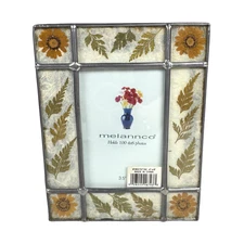 Melannco Photo Album Pressed Dried Flowers Leaded Glass Black Velvet 100 4x6 in