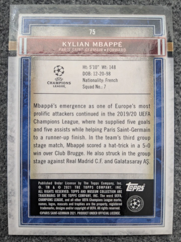 2020-21 TOPPS MUSEUM COLLECTION KYLIAN MBAPPE COPPER PARALLEL#75#D44/99 - Image 2 of 2