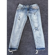 Miss Me Signature Ankle Skinny Jeans Light Wash Distressed Beaded Size 30
