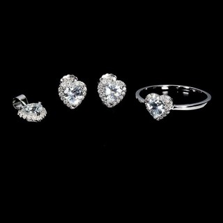 925 Sterling Silver Sets Heart Aquamarine 5mm Moissanite Natural Gemstone Sz 7.5