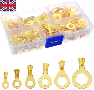 150Pcs Brass Insulated Crimp Ring Terminals Wire Connectors Spade Electrical Set