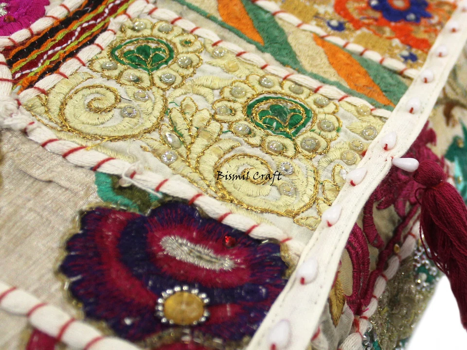 18" Square Patchwork Large 22" Floor Cushion Decorative Ethnic Pillow Cover - Image 3 of 4