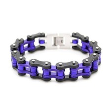 STAINLESS STEEL BIKE CHAIN BRACELET 8.5" Purple Black Solid Bicycle Motorcycle