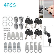 4X Cam Lock Set 20mm Keyed Cylinder for Desk Drawer Tool Box Cabinet with 8 Keys
