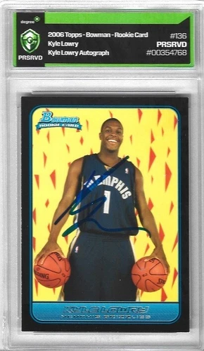 KYLE LOWRY Autographed 2006 Bowman RC #136-DEGREE AUTHENTICATED + SLABBED