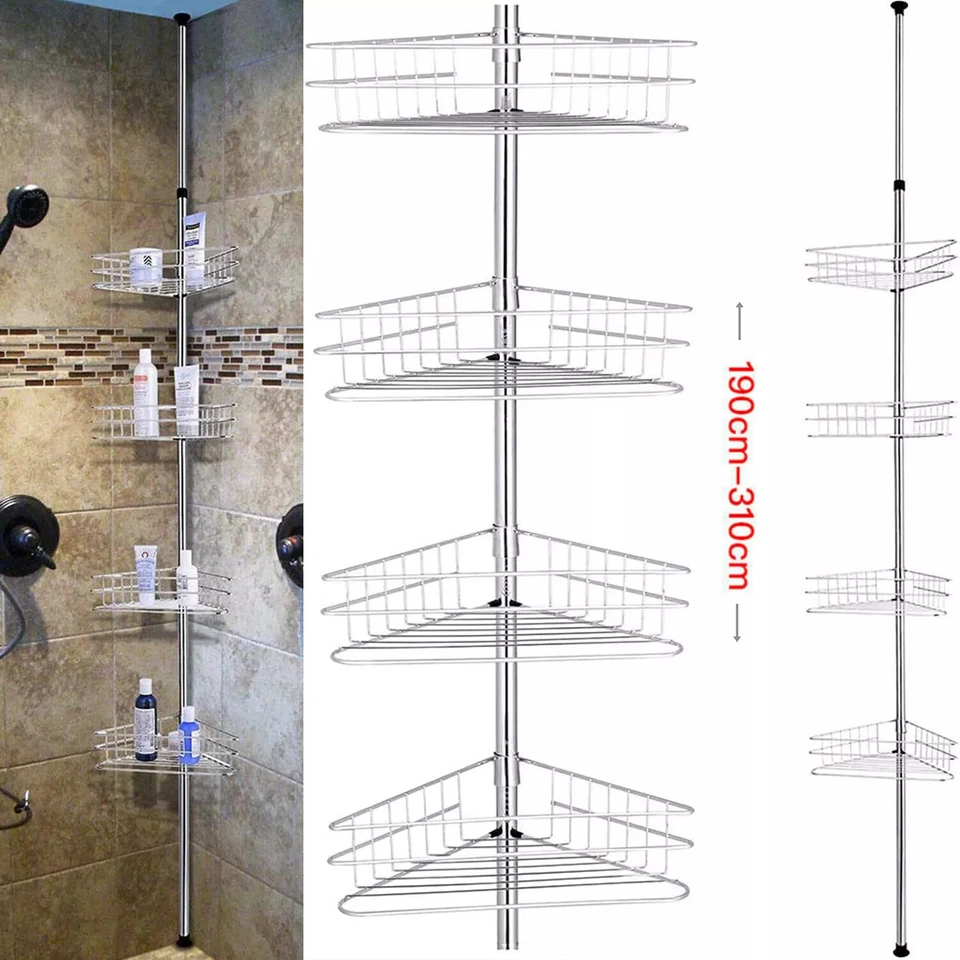 Edelstahl Eckregal Teleskop Höhenverstellbares Duschregal 4 Ebenen ohne Bohren - Bild 2 von 4