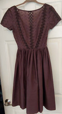 Vintage 1950's Jeanne d'arc eyelet cotton tea length dress in chocolate brown XS