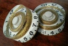 2 Guitar CTS Split shaft speed volume / tone knobs. White/Gold Flake    JAT