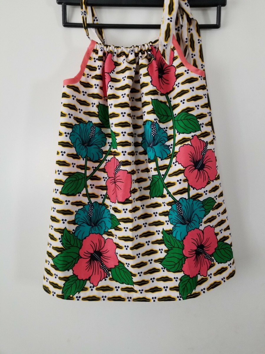 Handmade African Ankara floral Hibiscus Girls Pillowcase Dress