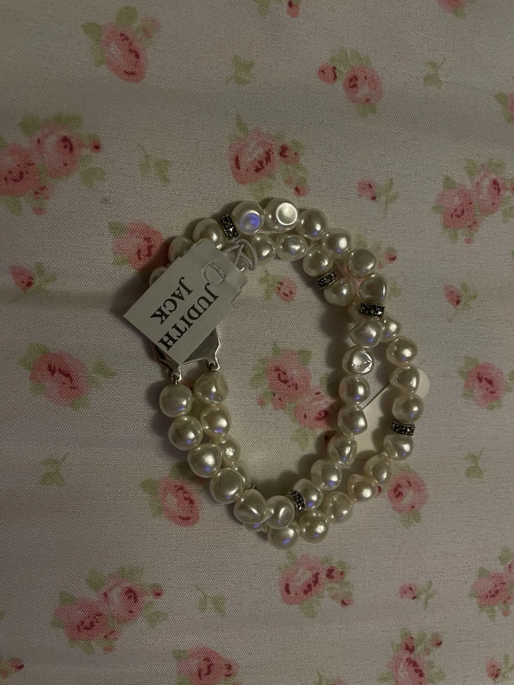 JUDITH JACK STERLING SILVER DOUBLE STRAND PEARL MARCASITE BRACELET 7” - Image 2 of 3