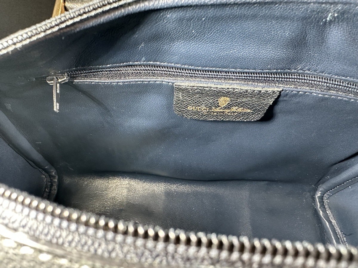 AUTHENTIC VTG GUCCI Boston Handbag Sherry Line Navy Blue AUTHENTIC VTG GUCCI Boston Handbag Sherry Line Navy Blue